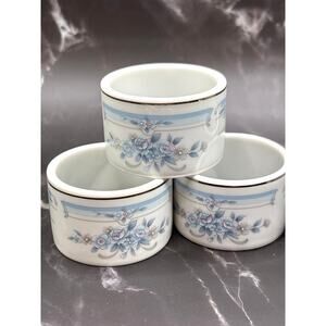 Claridge by NITTO Set of Six Napkin Rings Blue and Gray Floral Design Vintage
